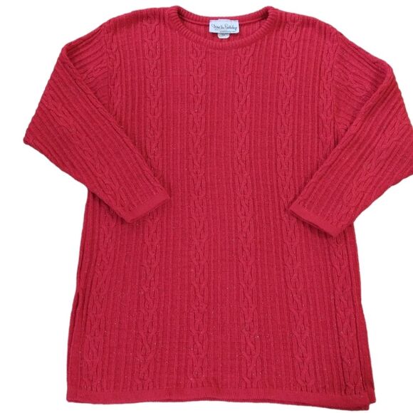 VINTAGE Diane Von Furstenberg Cable Knit Red Metallic Tunic Sweater - Picture 1 of 9